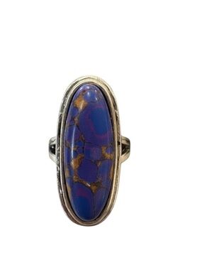 Silver Purple and Gold Inlay Oval Ring